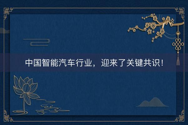 中国智能汽车行业，迎来了关键共识！