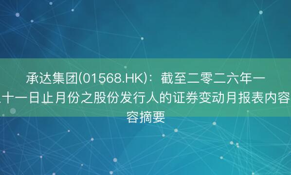 承达集团(01568.HK)：截至二零二六年一月三十一日止月份之股份发行人的证券变动月报表内容摘要