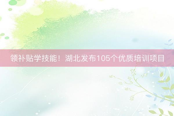 领补贴学技能！湖北发布105个优质培训项目