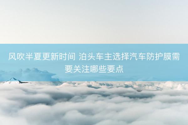 风吹半夏更新时间 泊头车主选择汽车防护膜需要关注哪些要点
