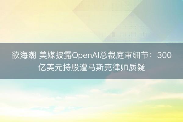 欲海潮 美媒披露OpenAI总裁庭审细节：300亿美元持股遭马斯克律师质疑