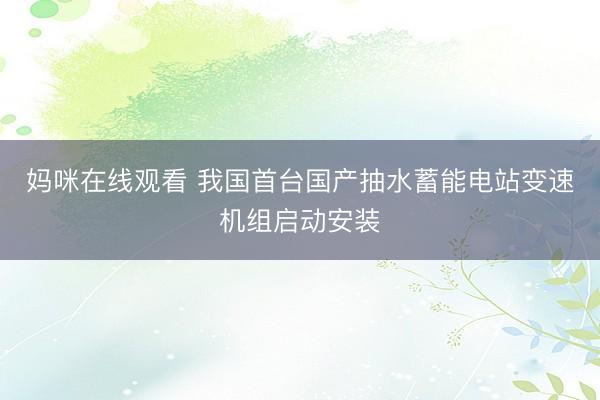 妈咪在线观看 我国首台国产抽水蓄能电站变速机组启动安装