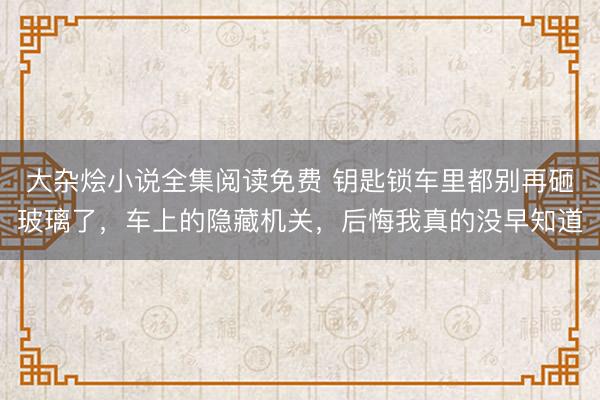 大杂烩小说全集阅读免费 钥匙锁车里都别再砸玻璃了,车上的隐藏机关,后悔我真的没早知道