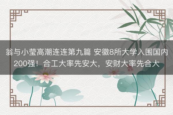 翁与小莹高潮连连第九篇 安徽8所大学入围国内200强！合工大率先安大，安财大率先合大