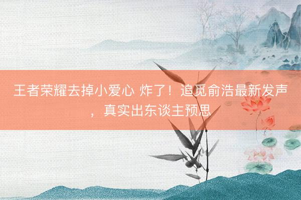 王者荣耀去掉小爱心 炸了！追觅俞浩最新发声，真实出东谈主预思