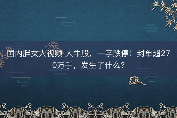 国内胖女人视频 大牛股，一字跌停！封单超270万手，发生了什么？