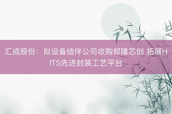 汇成股份：拟设备结伴公司收购郑隆芯创 拓展HITS先进封装工艺平台